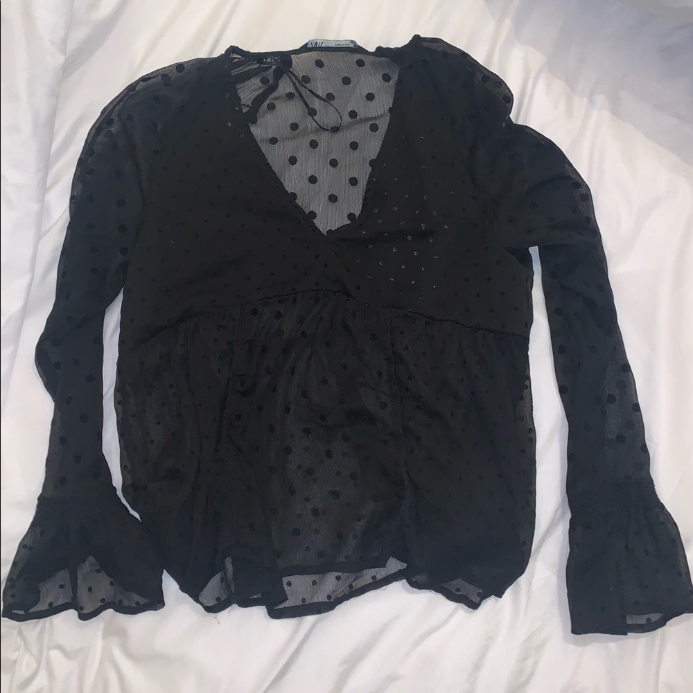 Zara sheer black polka dot blouse